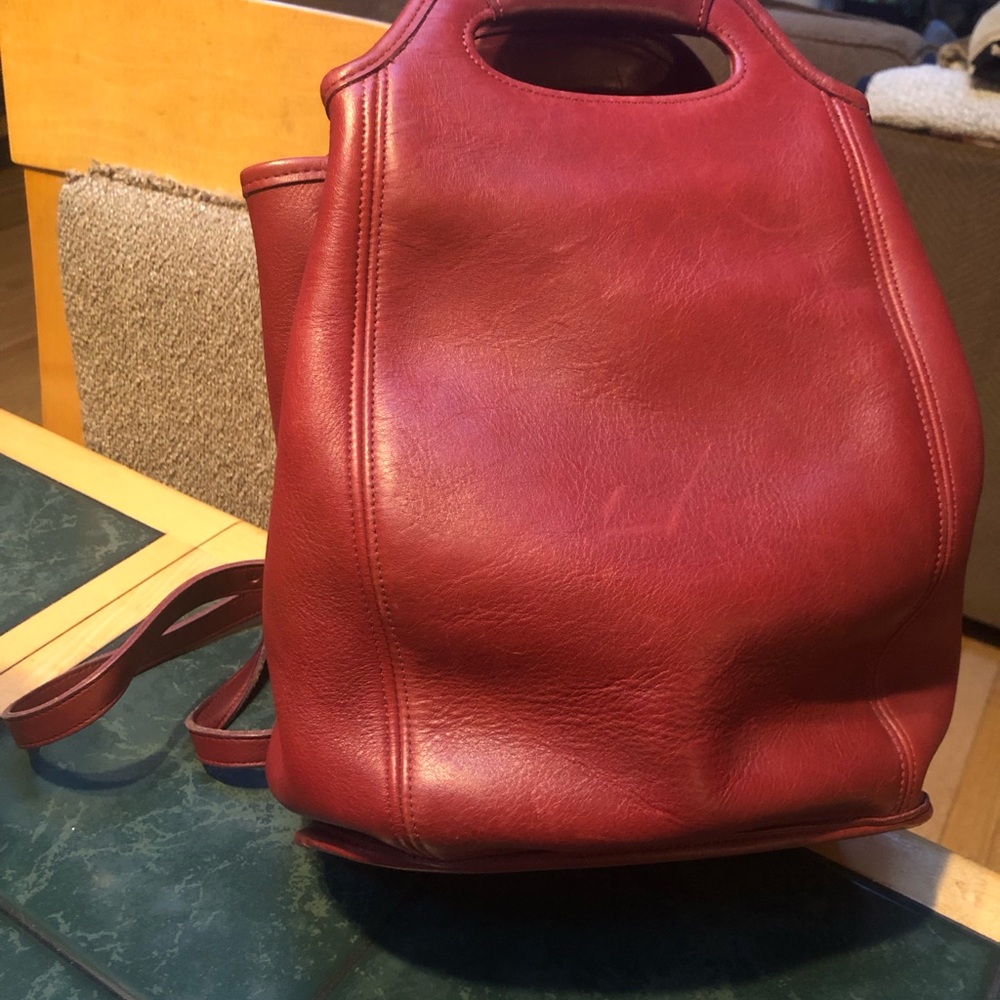 Coach Vintage Drawstring Red Leather Backpack original Hangtag style #9994 rare